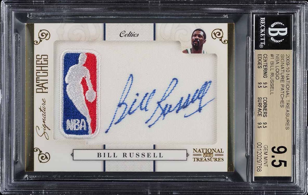 2009 Playoff National Treasures NBA Logo Bill Russell LOGOMAN PATCH AUTO /5 #1 BGS 9.5 GEM MINT