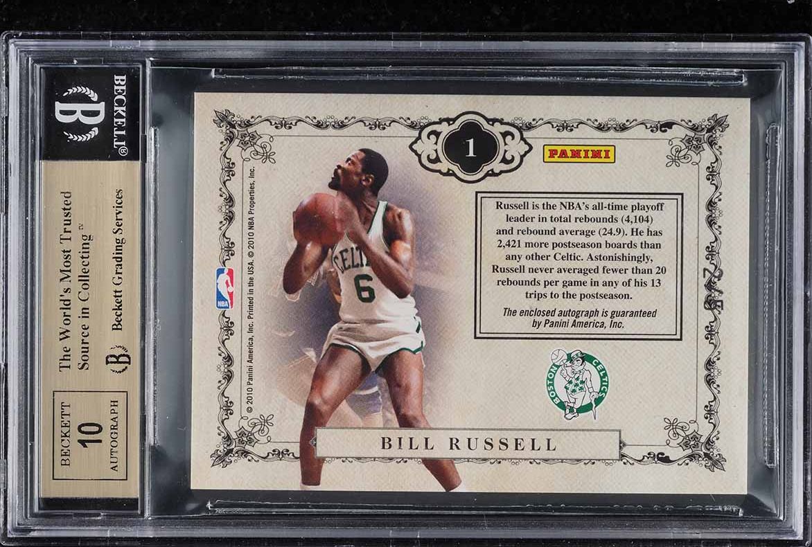 2009 Playoff National Treasures NBA Logo Bill Russell LOGOMAN PATCH AUTO /5 #1 BGS 9.5 GEM MINT