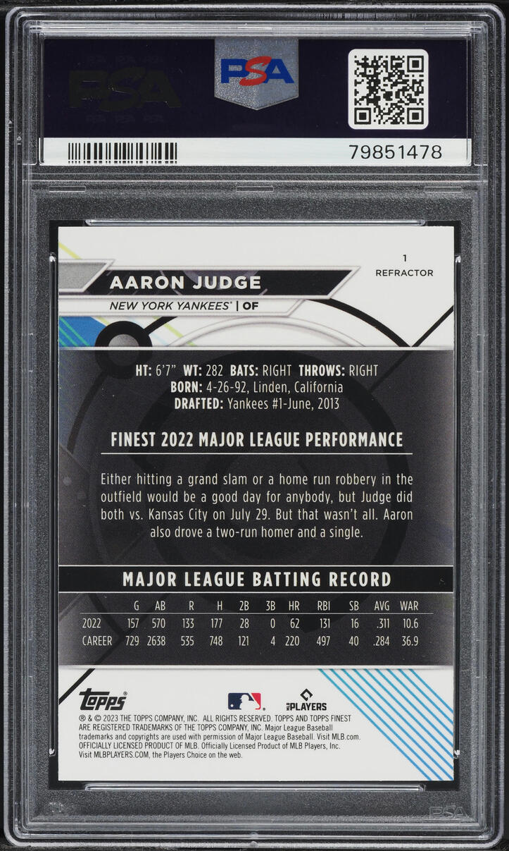 2023 Finest Refractor Aaron Judge #1 PSA 10 GEM MINT