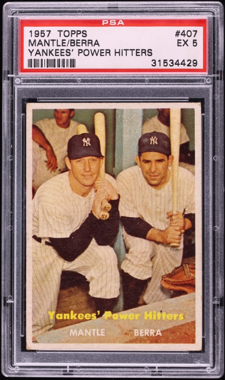 1957 Topps Mickey Mantle & Yogi Berra YANKEES' POWER HITTERS #407 PSA 5 EX