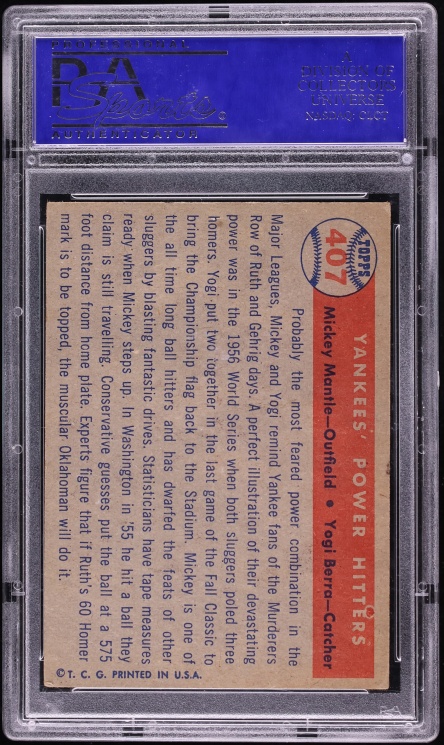 1957 Topps Mickey Mantle & Yogi Berra YANKEES' POWER HITTERS #407 PSA 5 EX