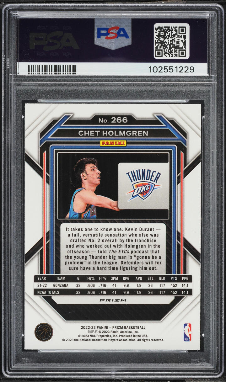 2022 Panini Prizm Red Sparkle Chet Holmgren ROOKIE #266 PSA 9 MINT