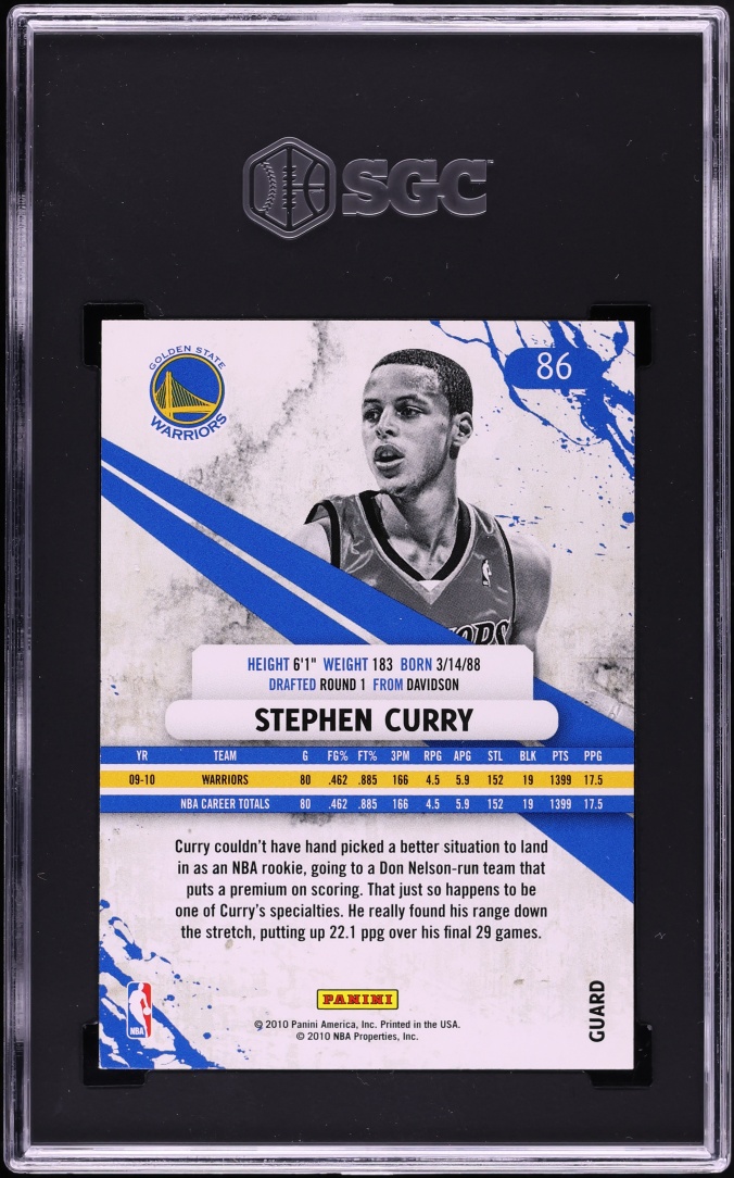 2010 Panini Rookies & Stars Stephen Curry #86 SGC 9 MINT