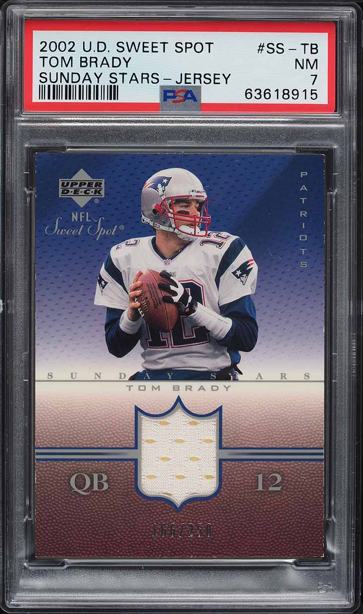 2002 Upper Deck Sweet Spot Sunday Stars Tom Brady PATCH /250 #SS-TB PSA 7 NRMT