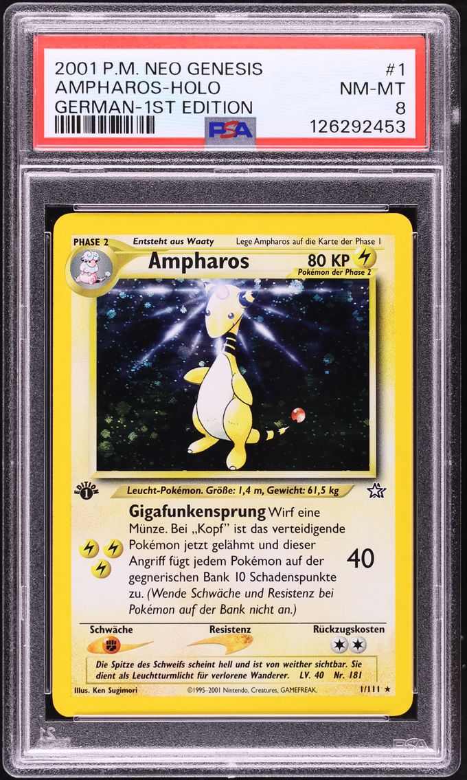 2001 Pokemon German Neo Genesis 1st Edition Holo Ampharos #1 PSA 8 NM-MT