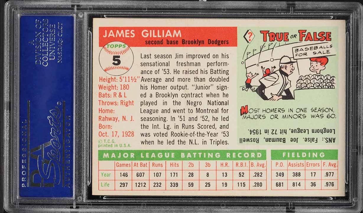 1955 Topps Junior Gilliam #5 PSA 8 NM-MT
