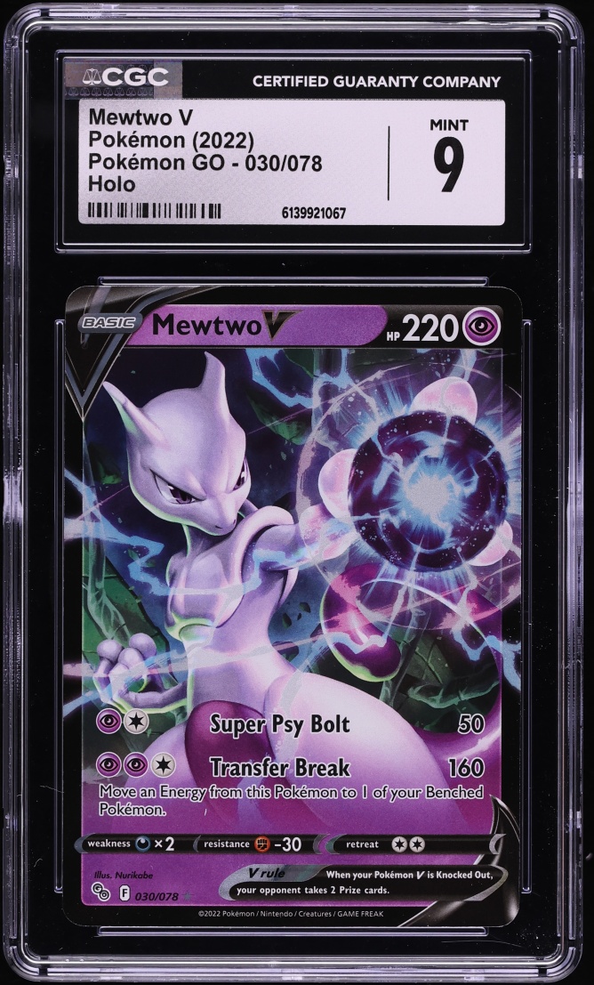 2022 Pokemon Sword & Shield GO Holo Mewtwo V #30 CGC 9 MINT