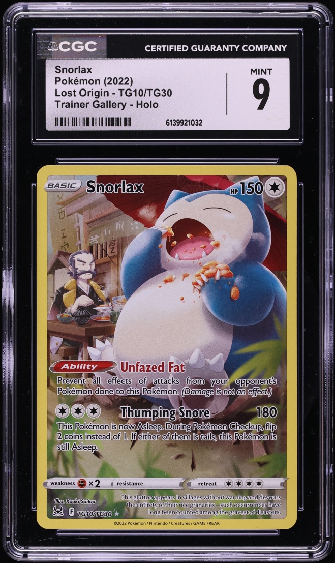 2022 Pokemon Sword & Shield Lost Origin CHR Snorlax #TG10 CGC 9 MINT
