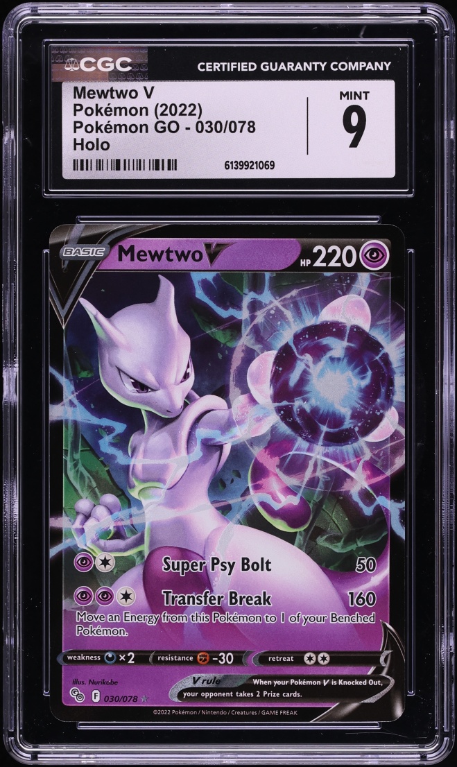 2022 Pokemon Sword & Shield GO Holo Mewtwo V #30 CGC 9 MINT
