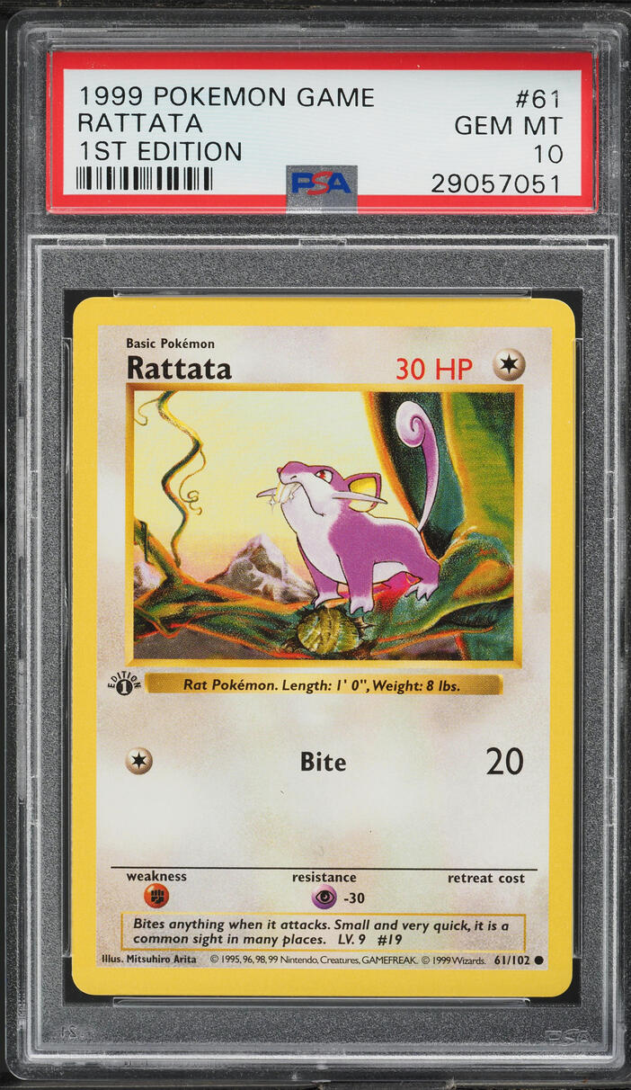 1999 Pokemon Base Set Shadowless 1st Edition Rattata #61 PSA 10 GEM MINT