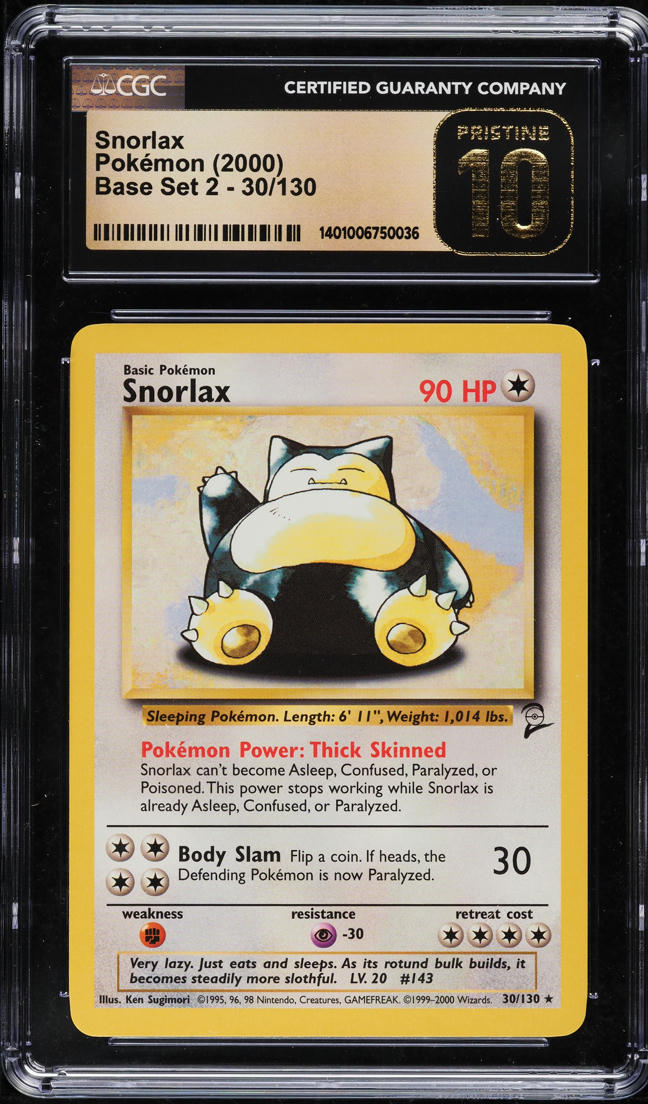 2000 Pokemon Base Set 2 Snorlax #30 CGC 10 PRISTINE