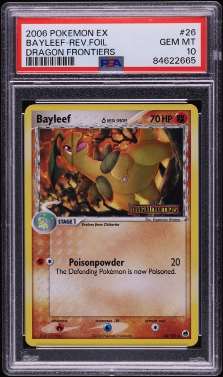 2006 Pokemon EX Dragon Frontiers Reverse Holo Bayleef #26 PSA 10 GEM MINT