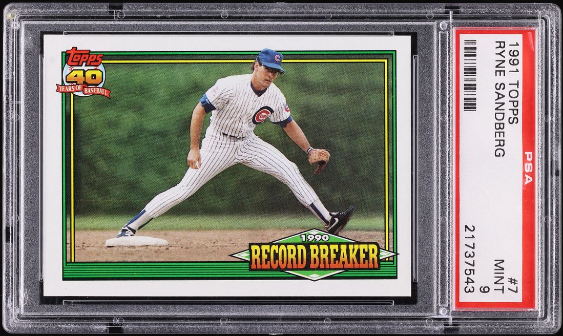 1991 Topps Ryne Sandberg RECORD BREAKER #7 PSA 9 MINT