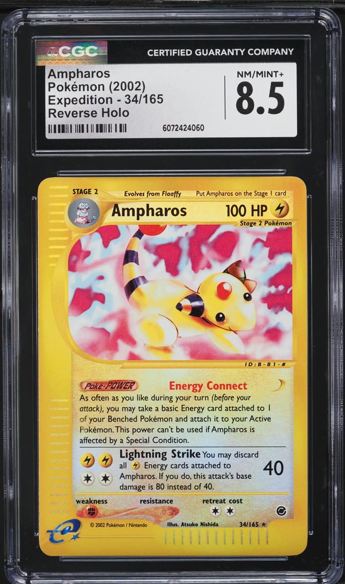 2002 Pokemon Expedition Reverse Holo Ampharos #34 CGC 8.5 NM-MT+