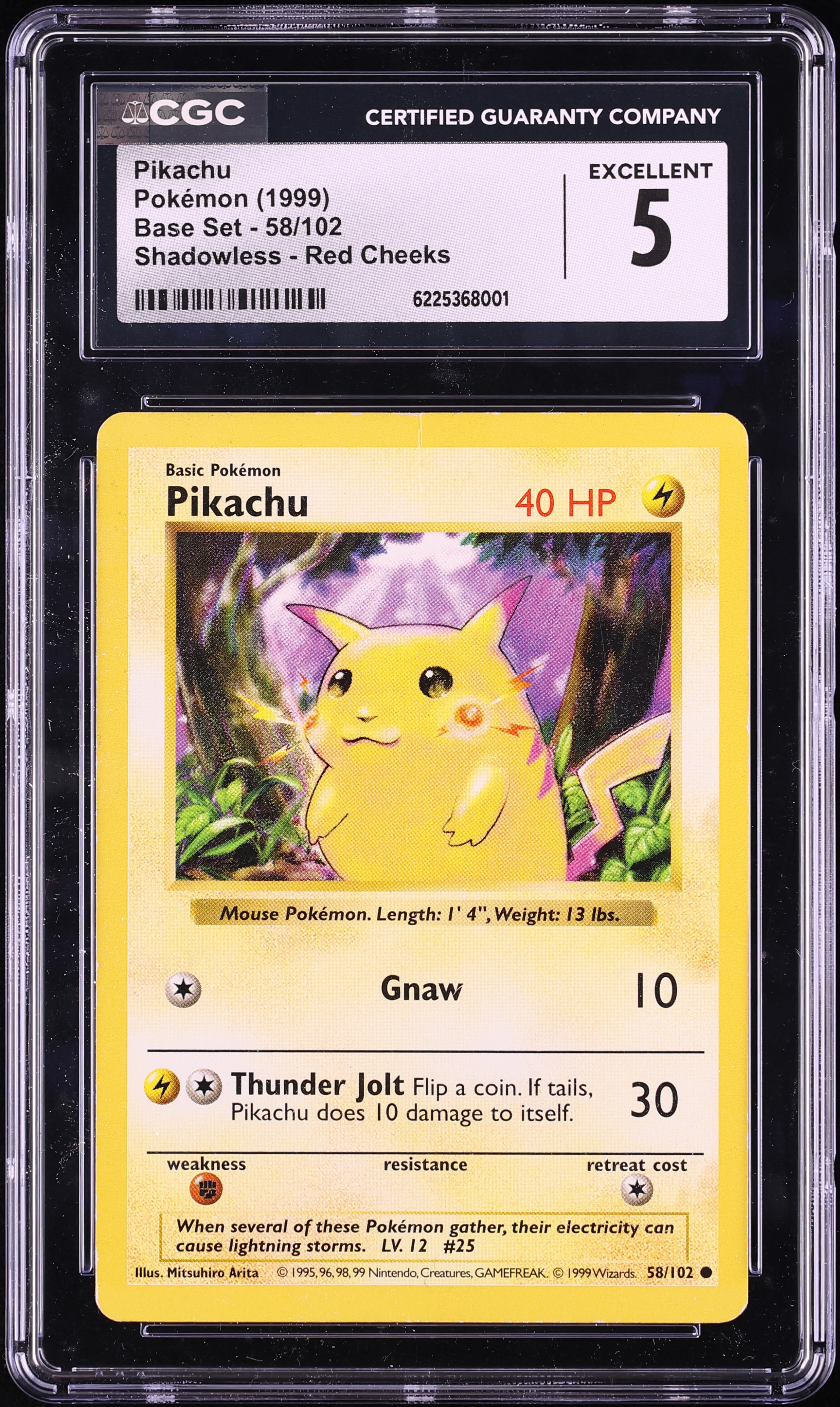 1999 Pokemon Base Set Shadowless Red Cheeks Pikachu #58 CGC 5 EX
