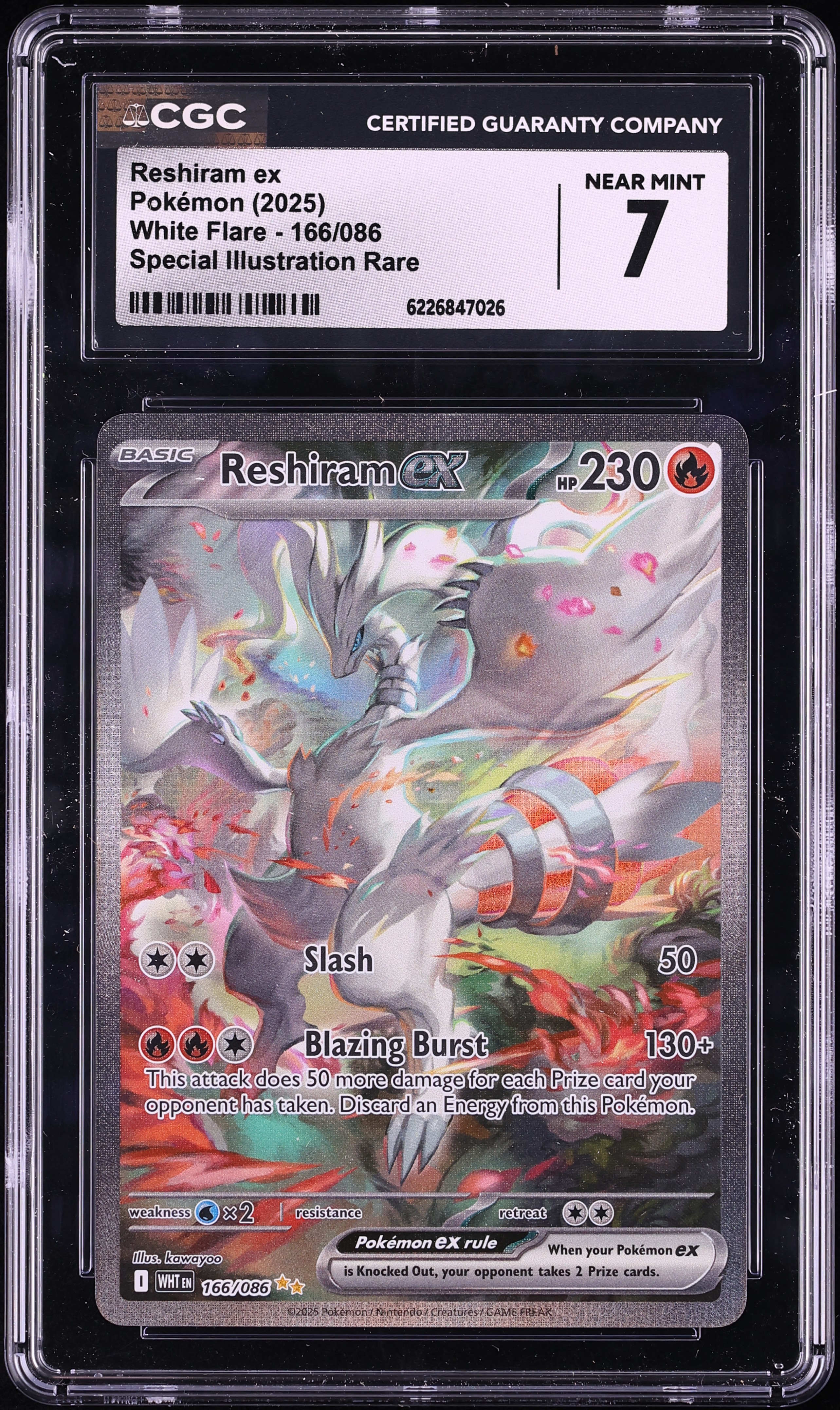 2025 Pokemon Scarlet & Violet White Flare SIR Reshiram Ex #166 CGC 7 NRMT