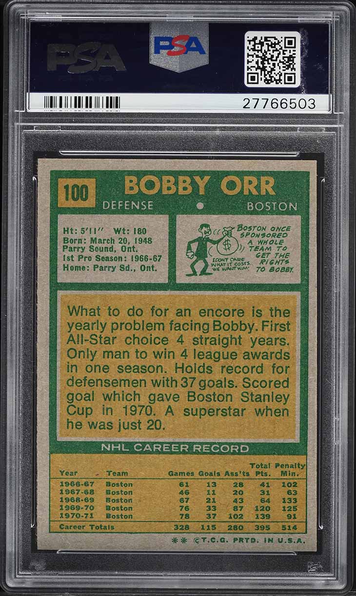 1971 Topps Hockey Bobby Orr #100 PSA 8 NM-MT