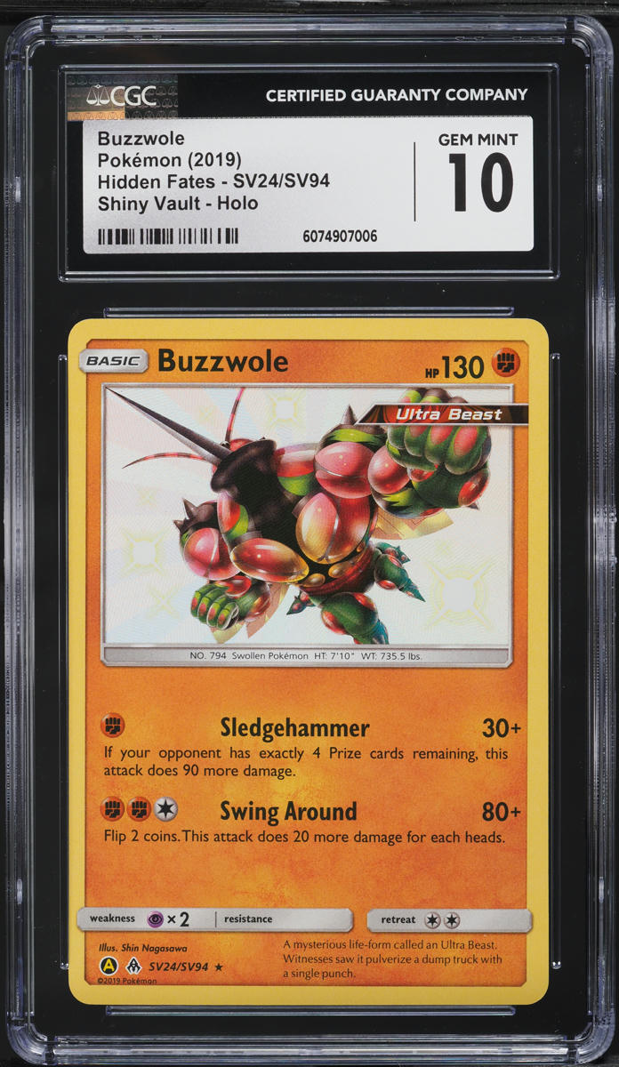 2019 Pokemon SM Hidden Fates Shiny Vault Holo Shiny Buzzwole #SV24 CGC 10 GEM