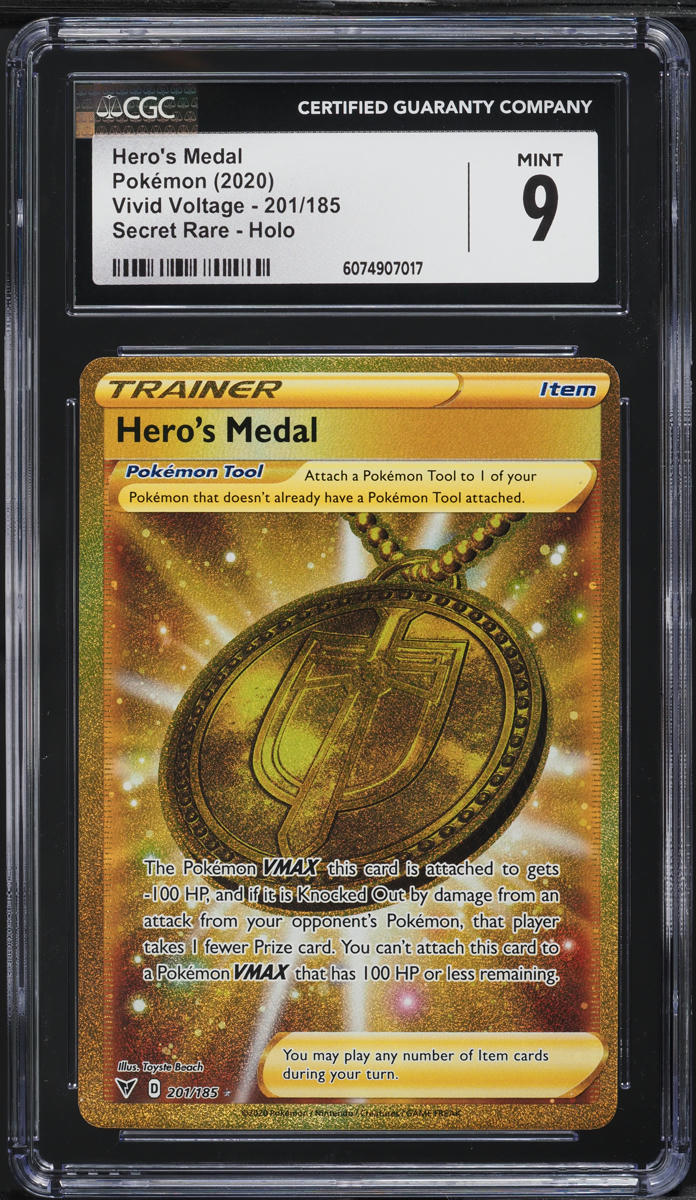 2020 Pokemon SWSH Vivid Voltage Hyper Rare Hero's Medal #201 CGC 9 MINT
