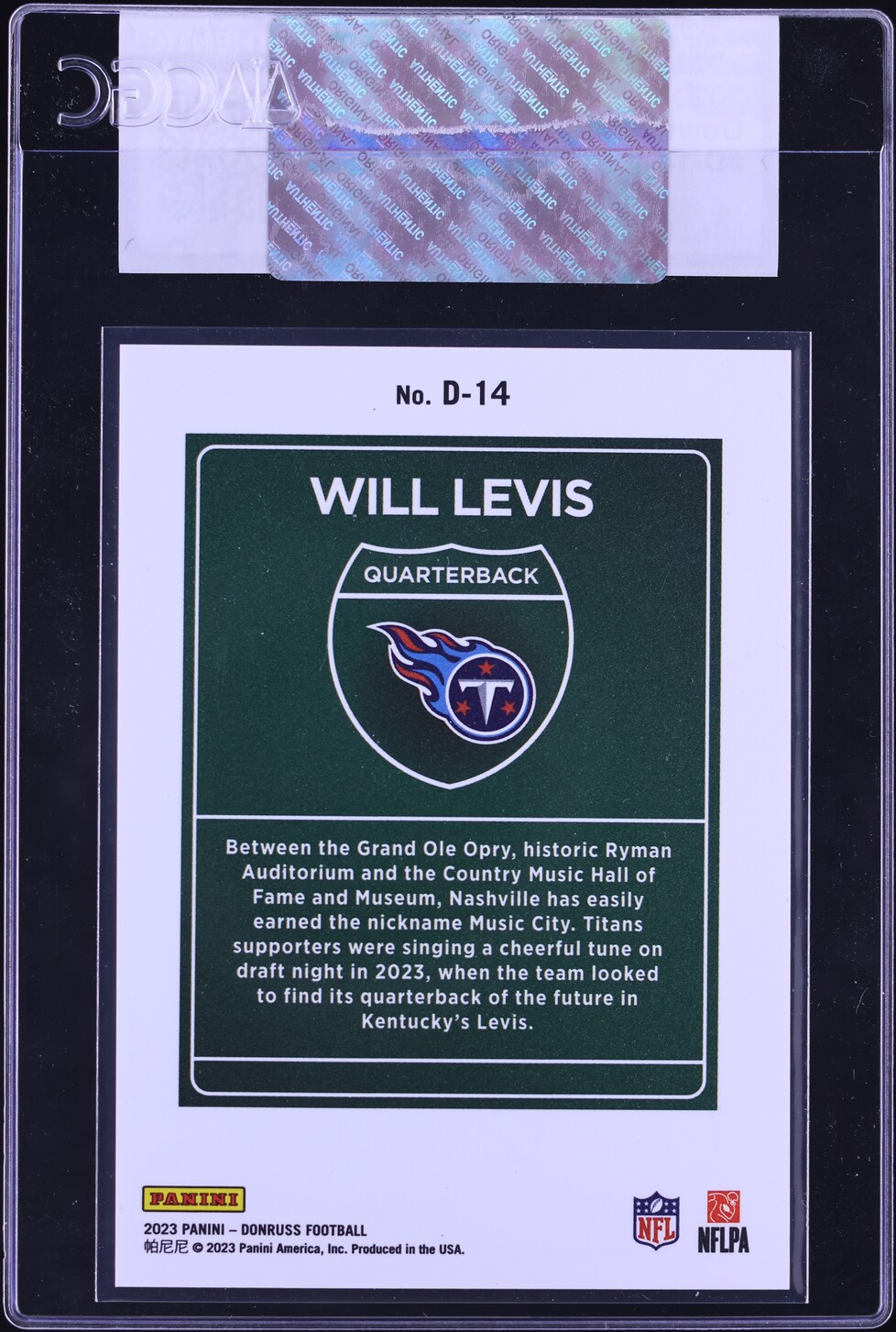 2023 Donruss Downtown Will Levis ROOKIE #D-14 CGC AUTH