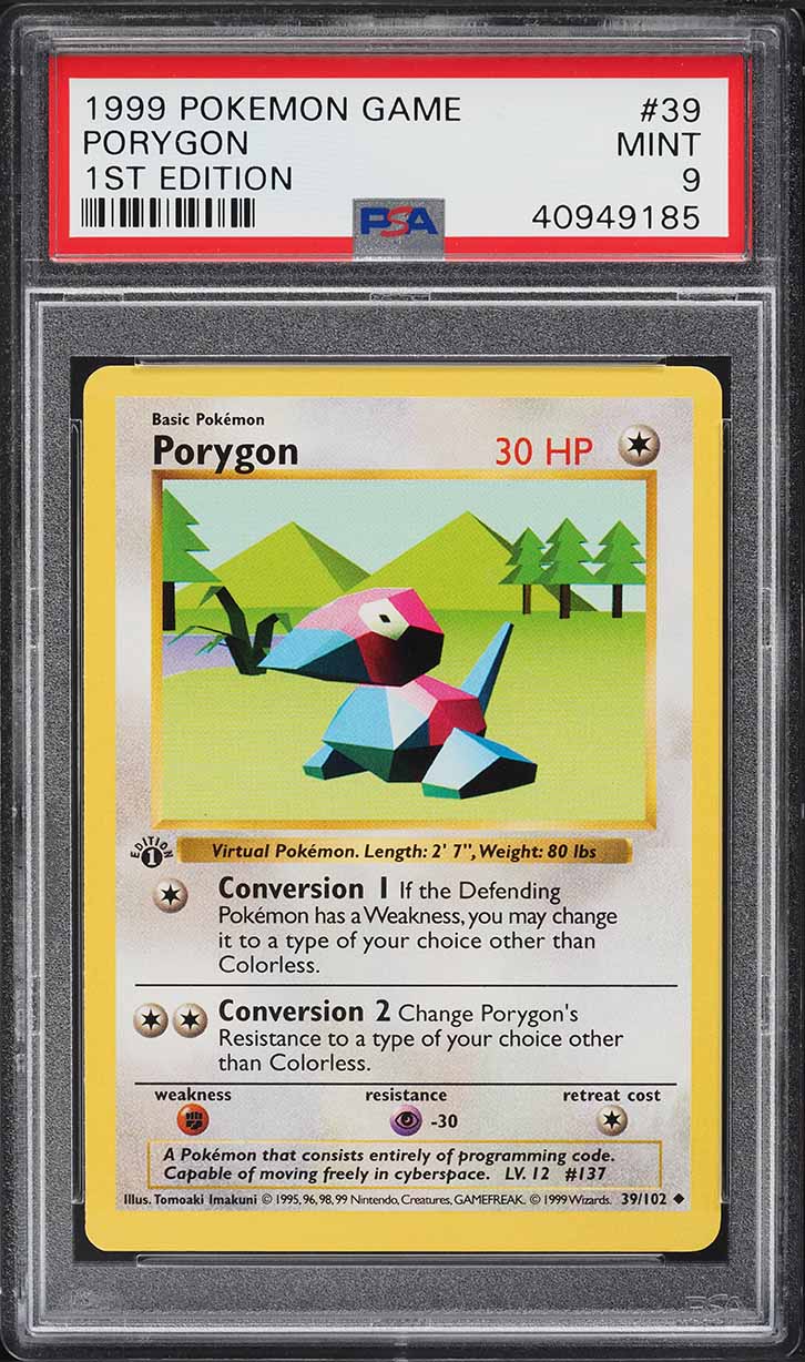 1999 Pokemon Base Set Shadowless 1st Edition Porygon #39 PSA 9 MINT