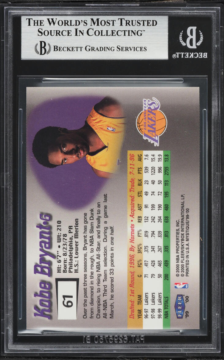 1999 Fleer Mystique Kobe Bryant #61 BGS 7.5 NRMT+