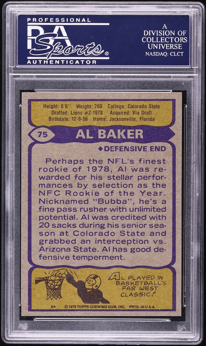 1979 Topps Football Al Baker #75 PSA 10 GEM MINT