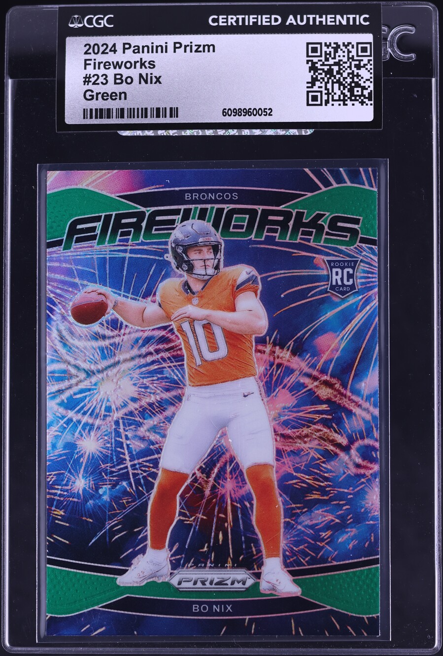 2024 Panini Prizm Fireworks Green Bo Nix ROOKIE #23 CGC AUTH