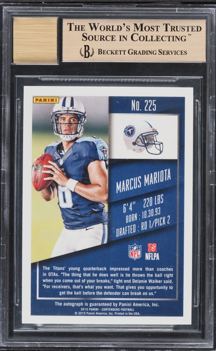 2015 Panini Contenders Marcus Mariota ROOKIE AUTO #225 BGS 10 PRISTINE