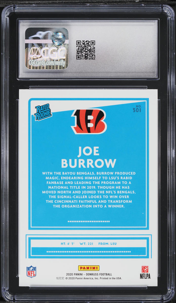 2020 Donruss Football Joe Burrow ROOKIE #301 CGC 8 NM-MT