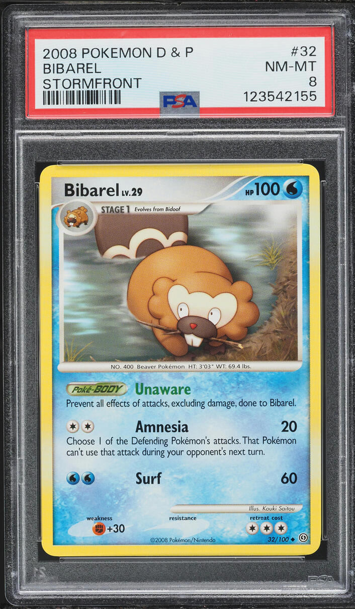 2008 Pokemon Diamond & Pearl Stormfront Bibarel #32 PSA 8 NM-MT