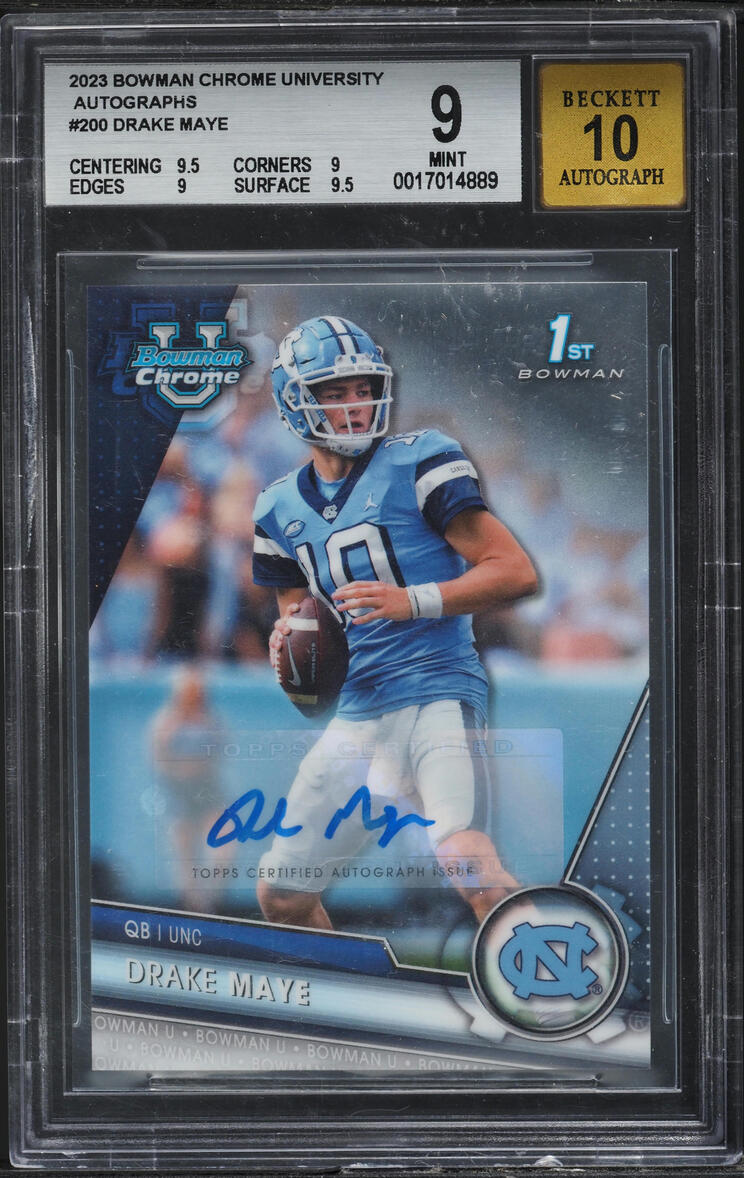 2023 Bowman Chrome University Drake Maye PROSPECT AUTO #200 BGS 9 MINT