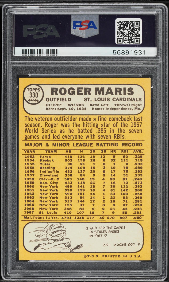 1968 Topps Roger Maris #330 PSA 9 MINT