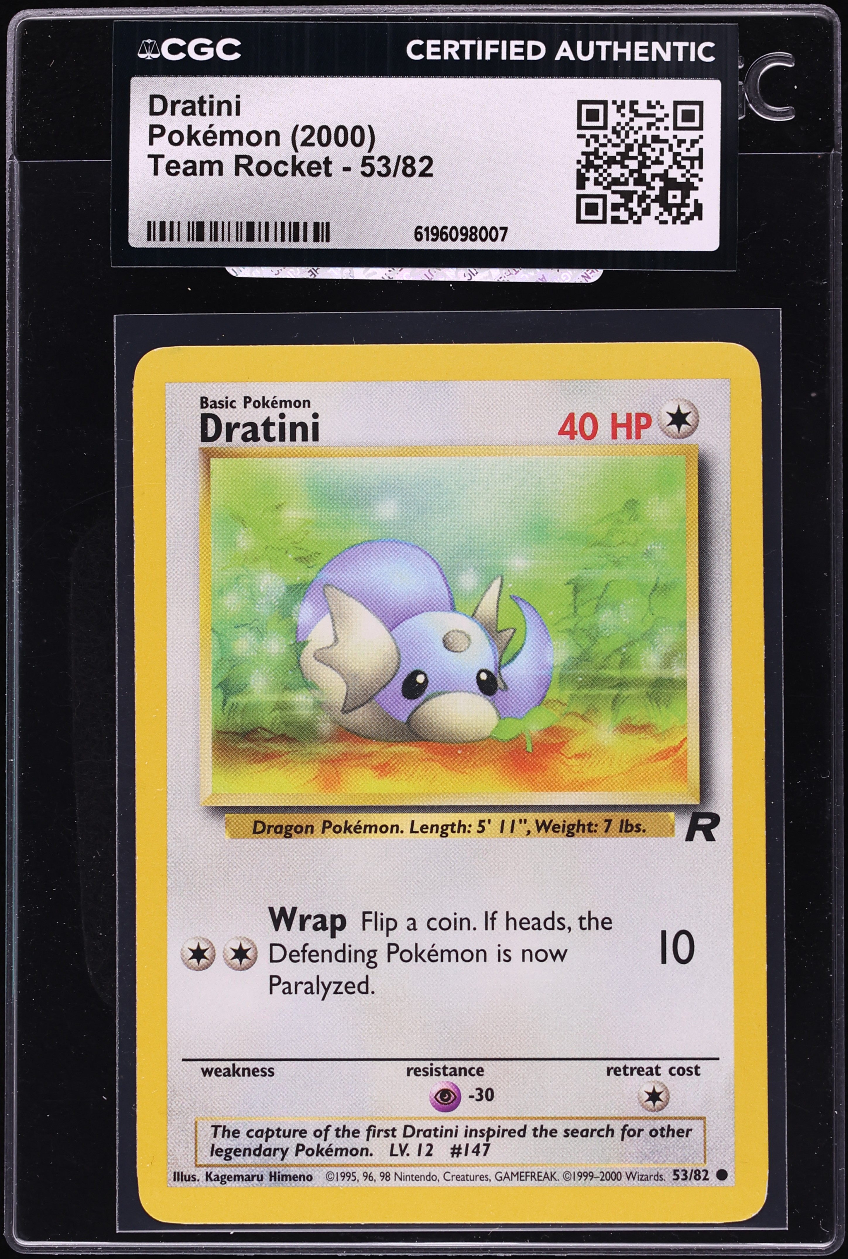 2000 Pokemon Team Rocket Dratini #53 CGC AUTH