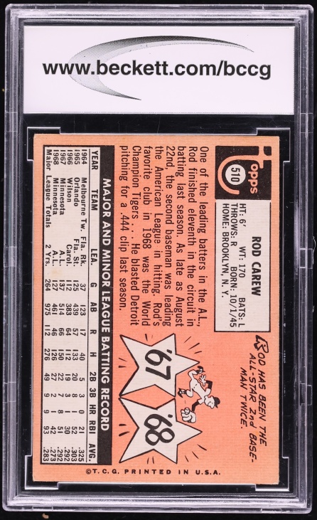 1969 Topps Rod Carew #510 BAS BCCG 8