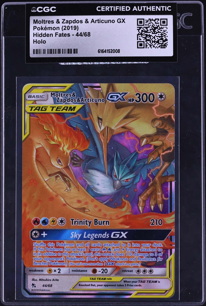2019 Pokemon Sun & Moon Hidden Fates Moltres Zapdos & Articuno GX #44 CGC AUTH
