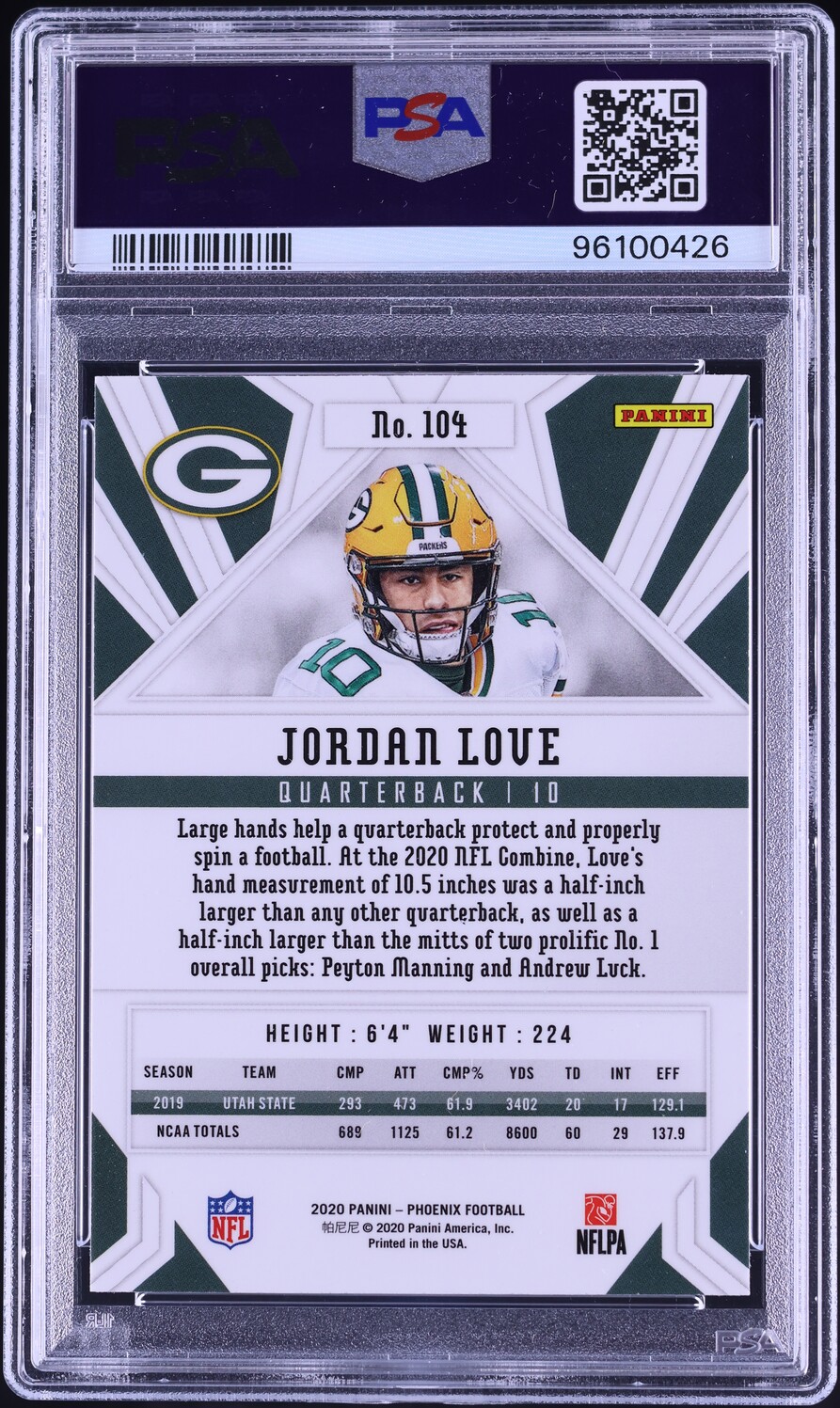 2020 Panini Phoenix Jordan Love ROOKIE #104 PSA 10 GEM MINT