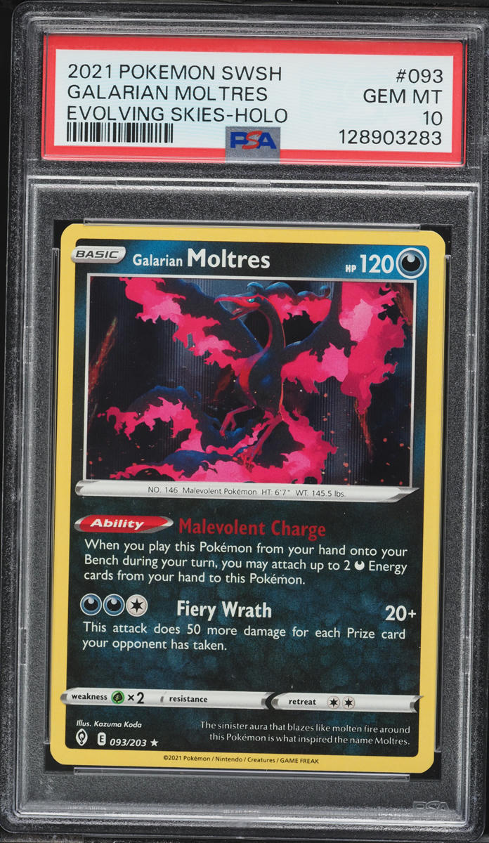 2021 Pokemon Sword & Shield Evolving Skies Holo Galarian Moltres #093 PSA 10 GEM MINT