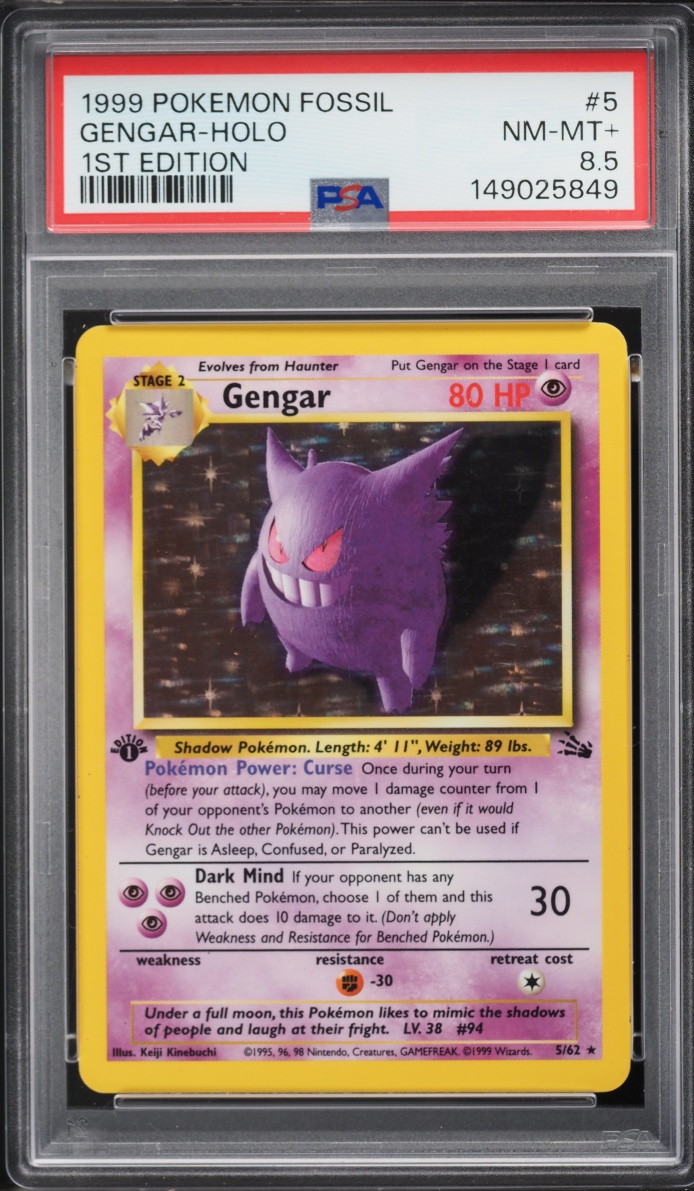 1999 Pokemon Fossil 1st Edition Holo Gengar #5 PSA 8.5 NM-MT+