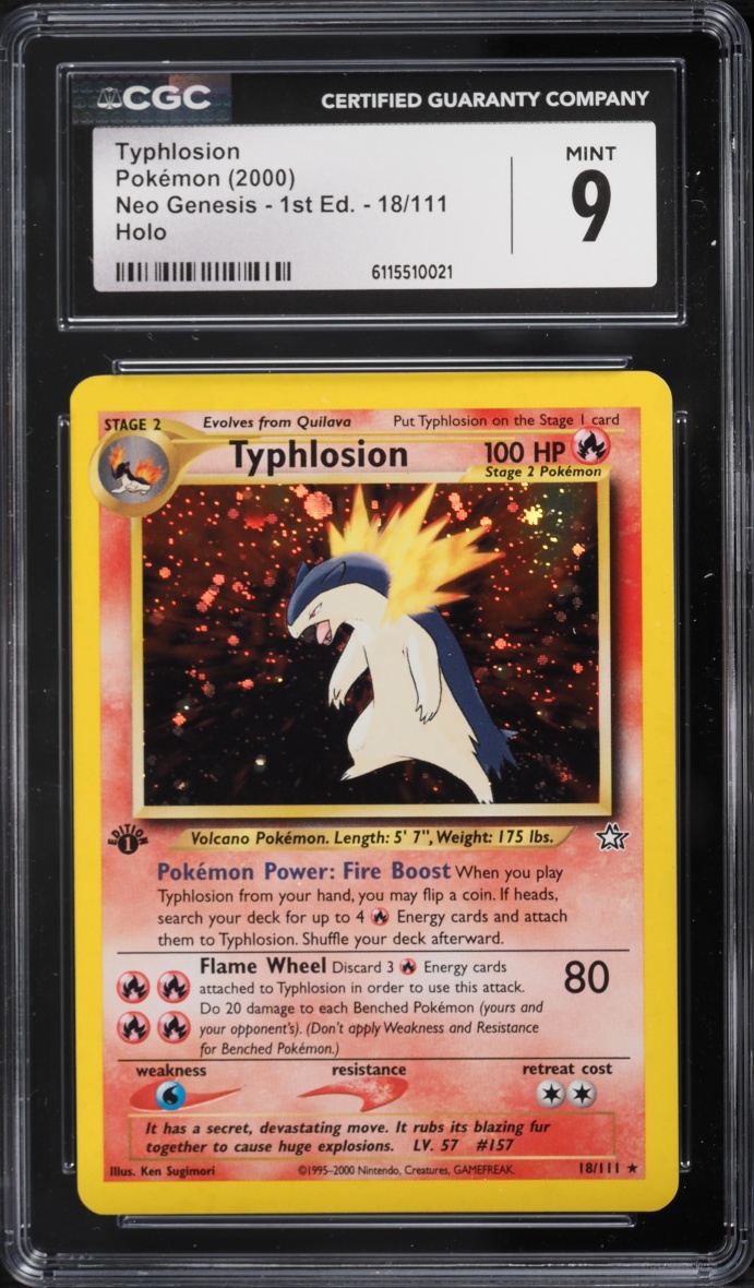2000 Pokemon Neo Genesis 1st Edition Holo Typhlosion #18 CGC 9 MINT