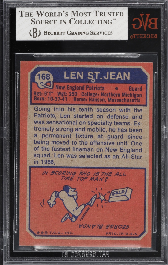 1973 Topps Football Len St. Jean #168 BVG 7.5 NRMT+