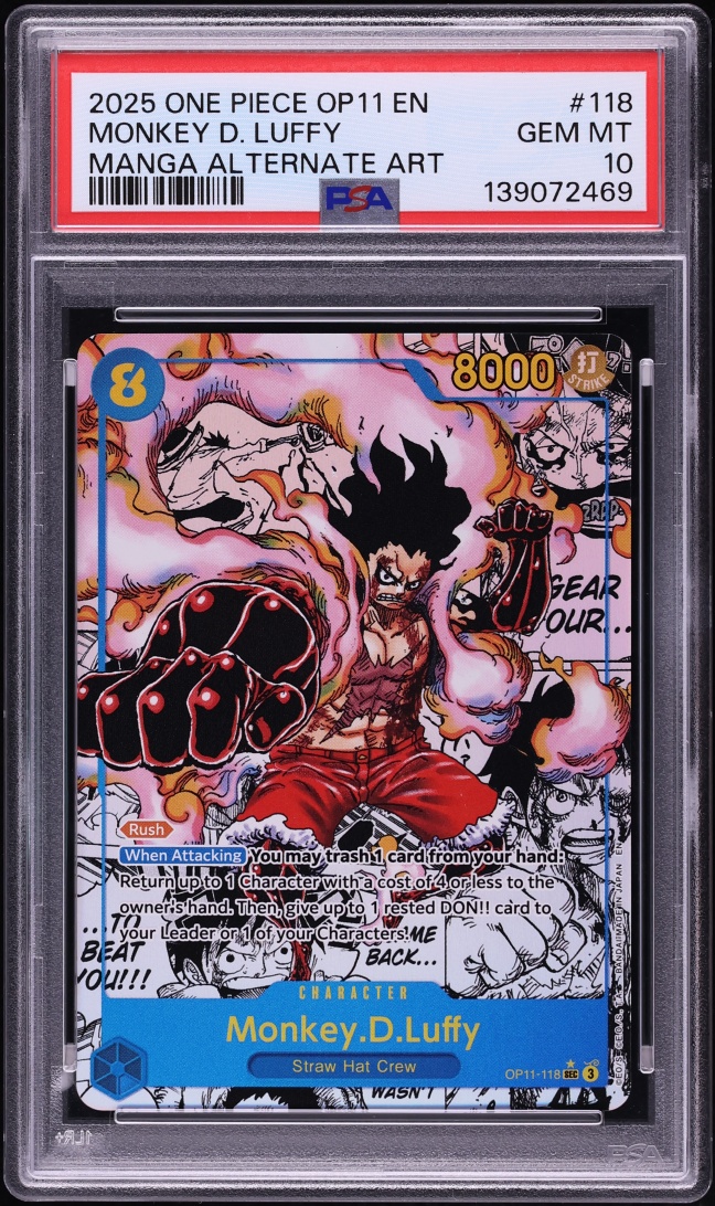 2025 One Piece A Fist Of Divine Speed Manga Art Monkey D. Luffy  #OP11-118 PSA 10 GEM MINT