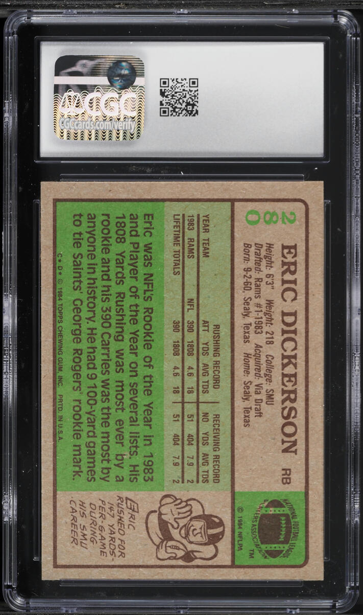 1984 Topps Football Eric Dickerson ROOKIE #280 CGC 8 NM-MT