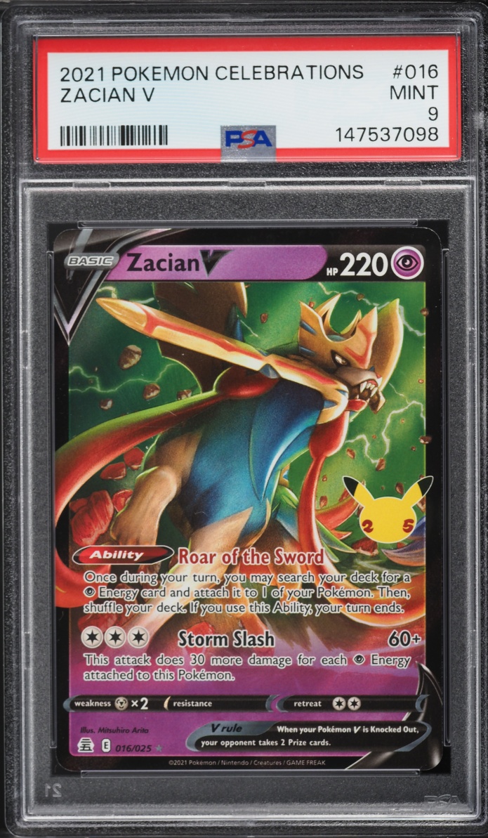 2021 Pokemon Sword & Shield Celebrations Holo Zacian V #16 PSA 9 MINT