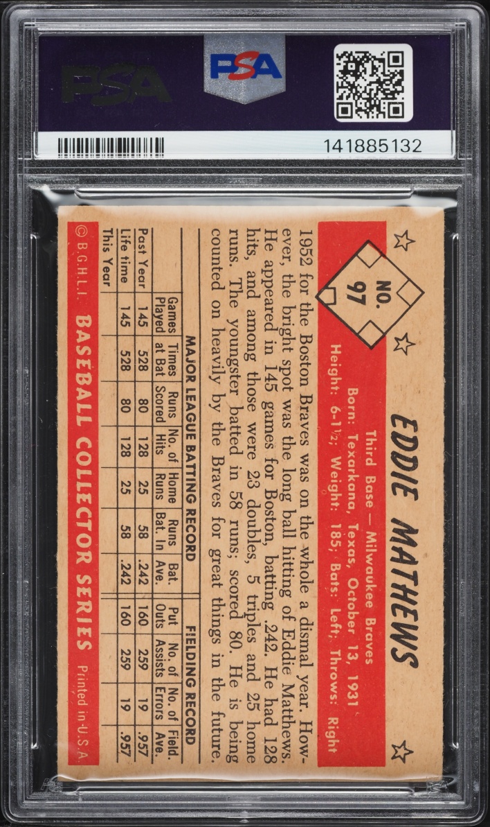 1953 Bowman Color Eddie Mathews #97 PSA 4 VGEX