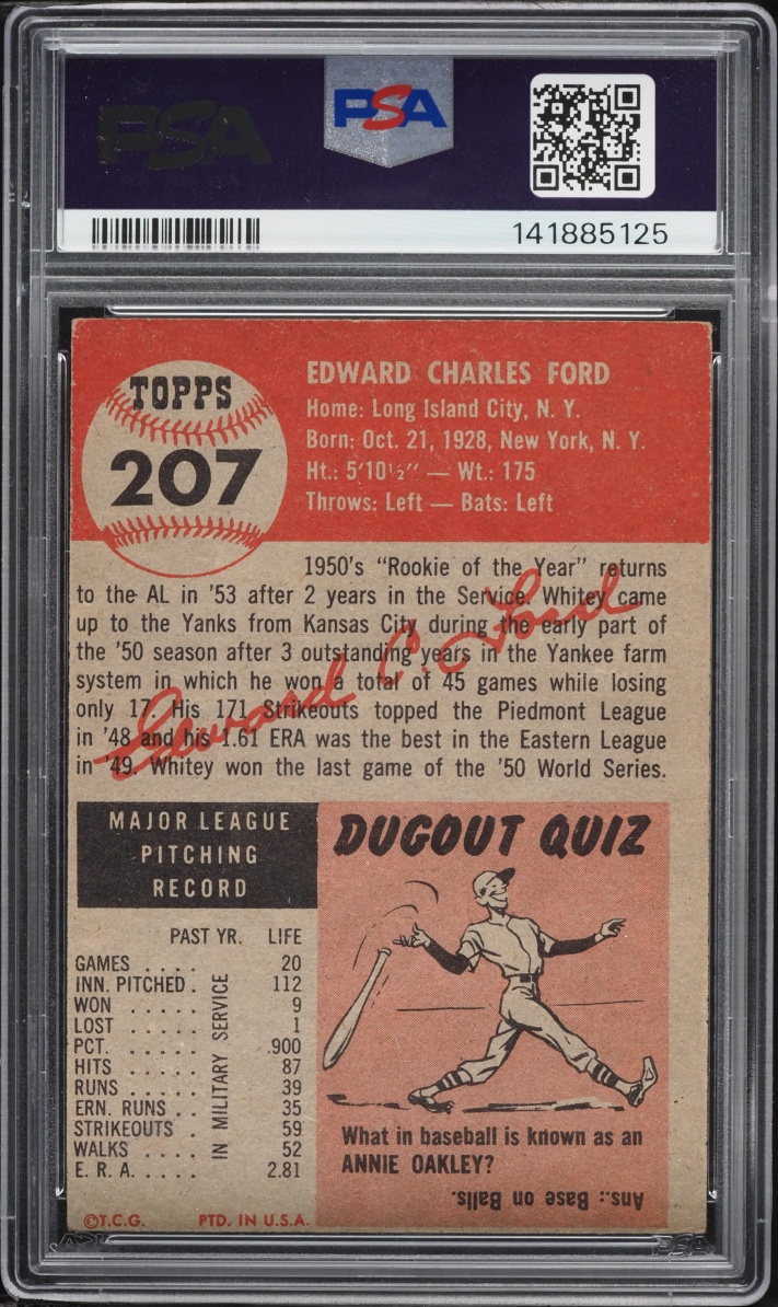 1953 Topps Whitey Ford #207 PSA 4 VGEX