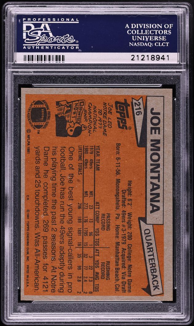 1981 Topps Football Joe Montana ROOKIE #216 PSA 9 MINT