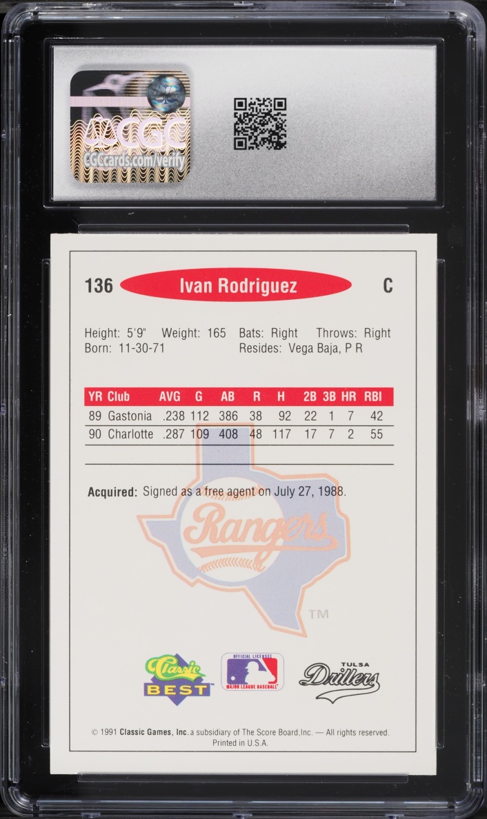 1991 Classic Best Ivan Rodriguez #136 CGC 10 GEM MINT