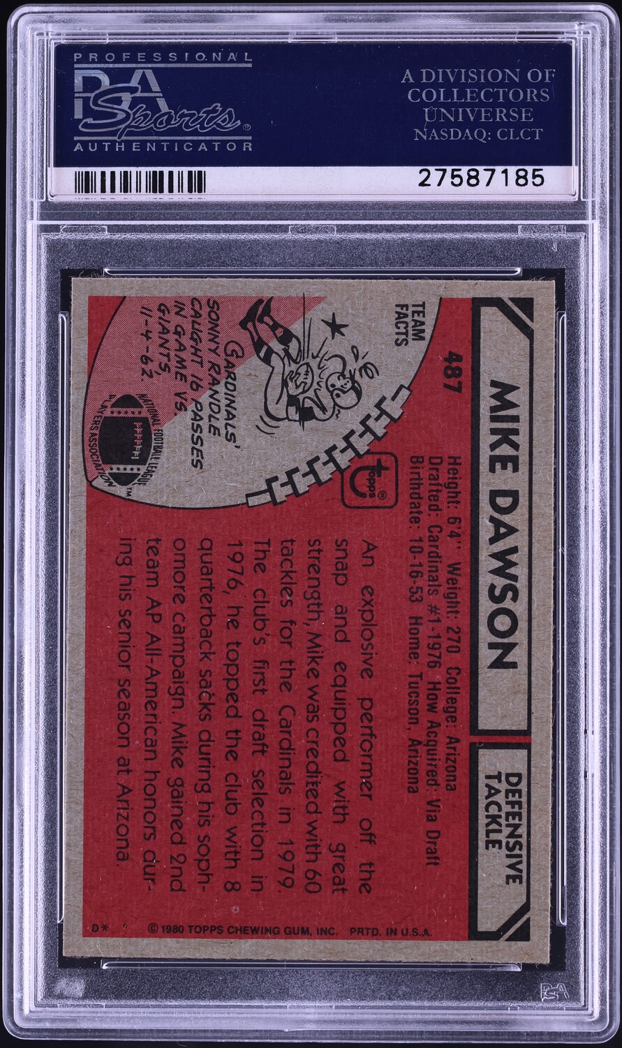 1980 Topps Football Mike Dawson #487 PSA 10 GEM MINT