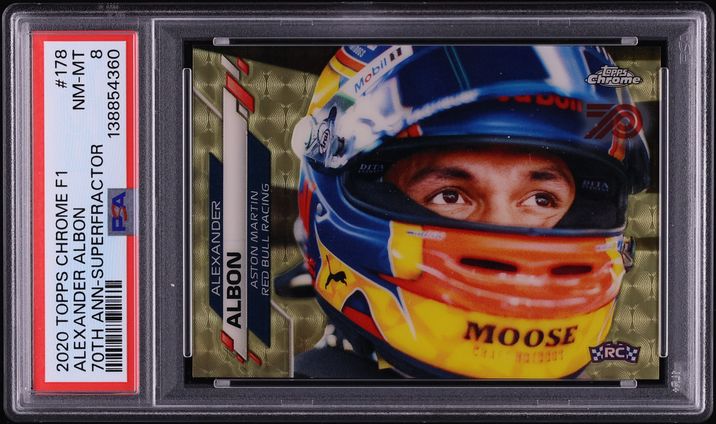 2020 Topps Chrome Formula 1 70th Anniversary Superfractor Alexander Albon ROOKIE 1/1 #178 PSA 8
